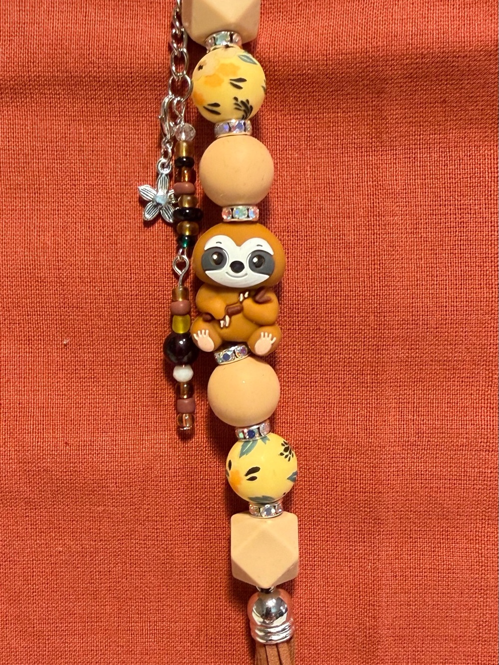 Kids Orange Sloth Beaded Charm Accessory